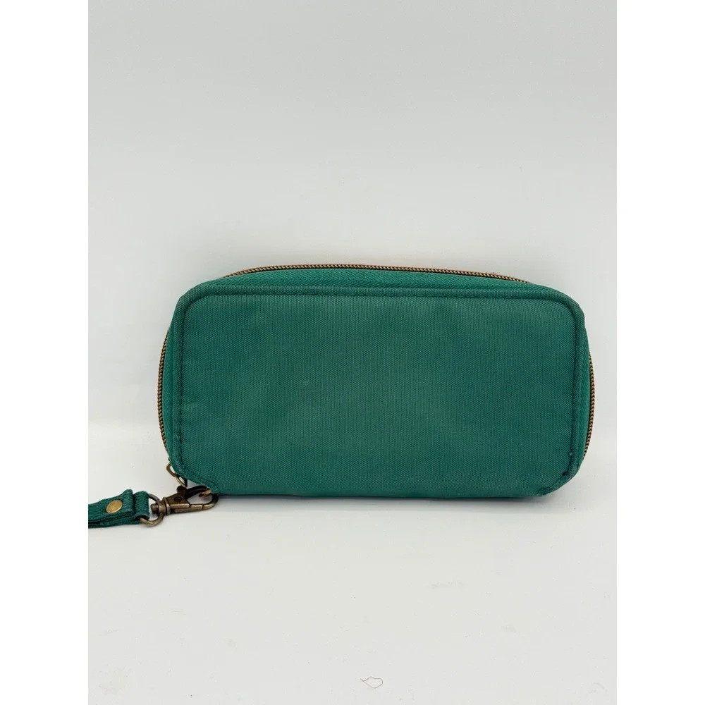 Travelon RFID Blocking Wristlet Wallet Womens Green Nylon Zip Around Clutch